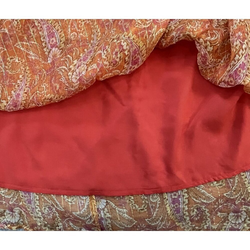 Pablo French Designer Women’s Silk Blend Skirt Orange Size XS Lined Boho Floral - Picture 4 of 10